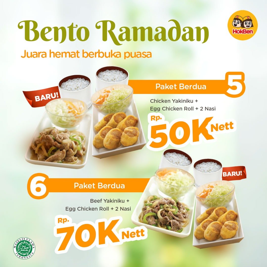 HokBen's tweet photo. Puasa tinggal 10 hari lagi nih, ayo semangat Friends!
Nah biar makin semangat, nikmatin buka puasa nanti dengan menu baru Bento Ramadan. Bisa dinikmatin bareng keluarga, pasangan ataupun bareng bestie~
#bentoramadan #menubuka #japanesefood #halal #hokbenindonesia https://t.co/yFzESaatgJ