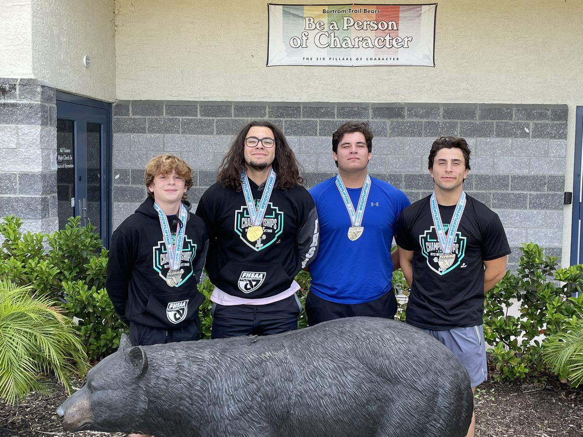 bears_bt's tweet photo. Proud of these young men.  Congratulations on medaling at the state Meet.  Marcos Ramos 238 State Champion. Landon Perez State Runner up at  Unlimited. 129 chase Coomer 5th place.  183 Dante Watson 6th place finish. #TTP https://t.co/TPUB7c8QD8