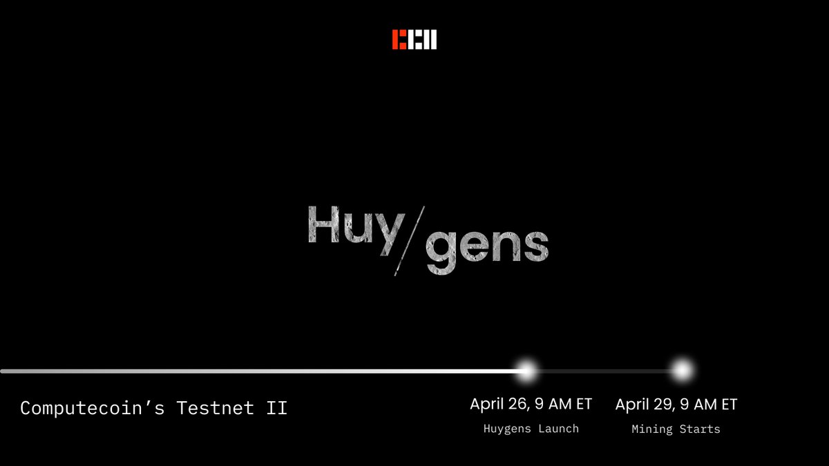 oortech's tweet photo. 📣 #Huygens, #Computecoin's #testnet II, is coming April 26, 9 AM ET. 

Huygens #mining begins 3 days later on April 29, 9 AM ET. 

A detailed prep guide will be out soon. Stay tuned! https://t.co/pme0rtqZng
