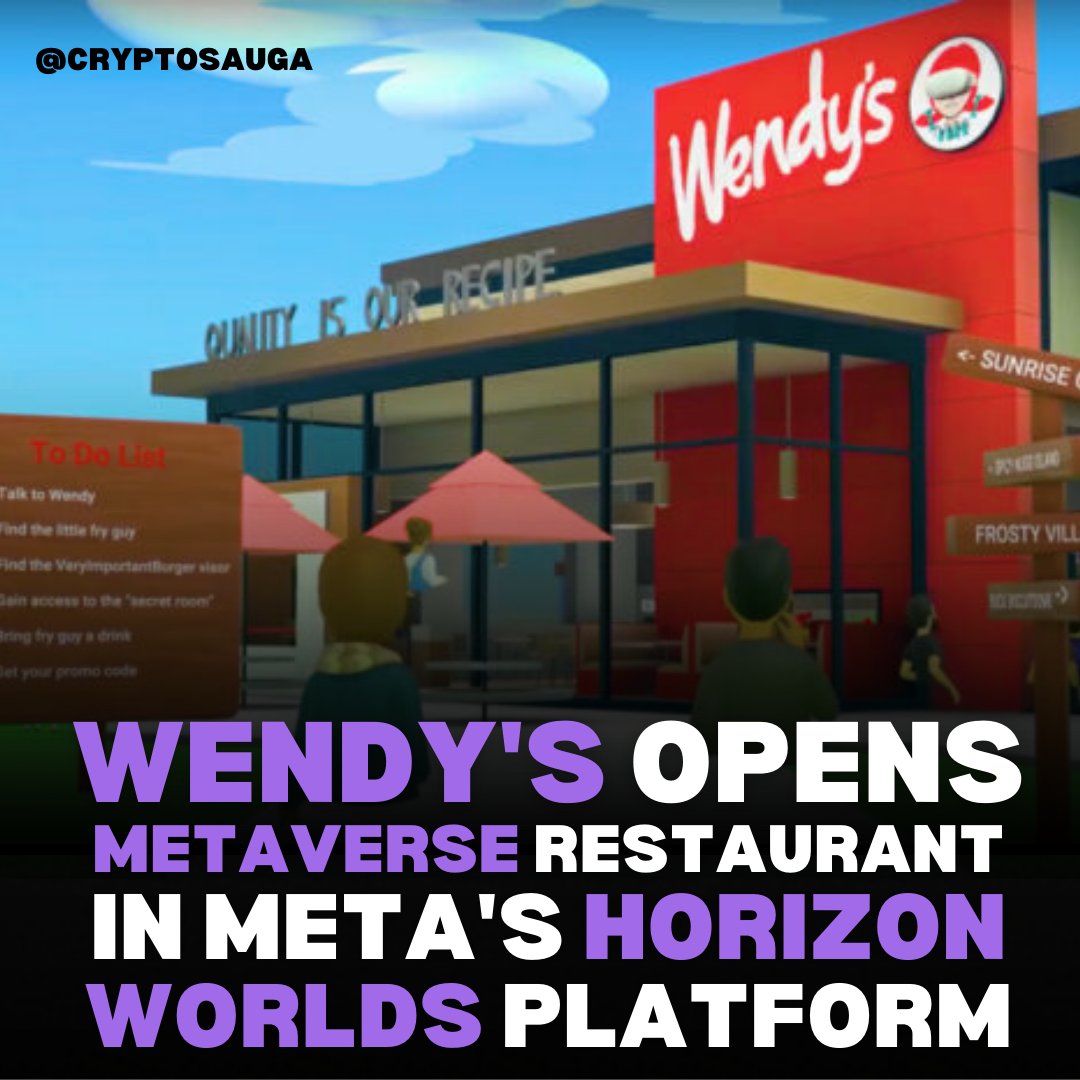 The <a href="/Wendys/">Wendy’s</a> chain will officially be entering the #metaverse by launching a new 3-D world called Wendyverse in partnership with Meta. Starting April 2, hungry Wendy’s lovers and customers can tap into the new world by using their Quest 2 VR headset and walk through a virtual town
