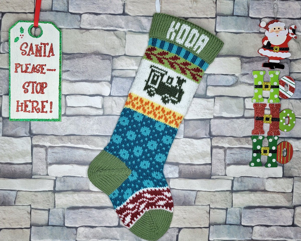 custombearhugs's tweet photo. Excited to share the latest addition to my #etsy shop: Fair Isle Hand Knit Christmas Stocking in Green with Dark Green Train and White Ivy, Can be Personalized https://t.co/wi13ni9uJA https://t.co/J0lrV5kf0y