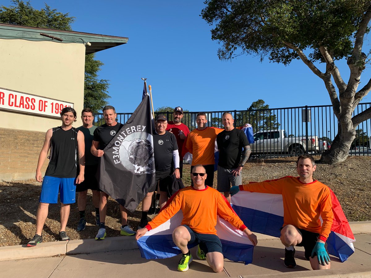 F3Monterey's tweet photo. Today F3Monterey Nantan passed today from @HoltF3SharkBait Sharkbait to Leafy Greens.  Honored to have these HIM lead us!

We also hosted Ferrari DR from @F3Seattle &amp; Valley Girl from @F3Alpha! 

Finally we celebrated Koningsdag aka Netherlands Kings Day to honor Top Guns home. https://t.co/4VIvKcxPiF