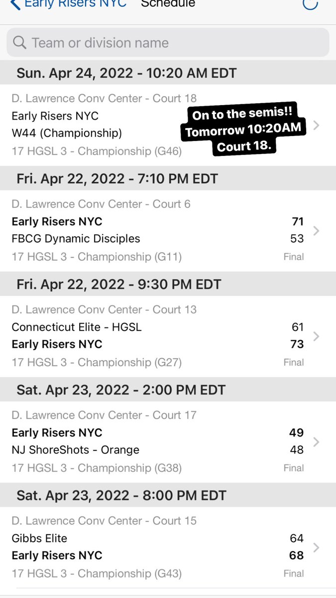 Semifinals tomorrow at 10:20AM, COURT 18 <a href="/TheHoopGroup/">Hoop Group</a> Pitt Jam Fest!!!!