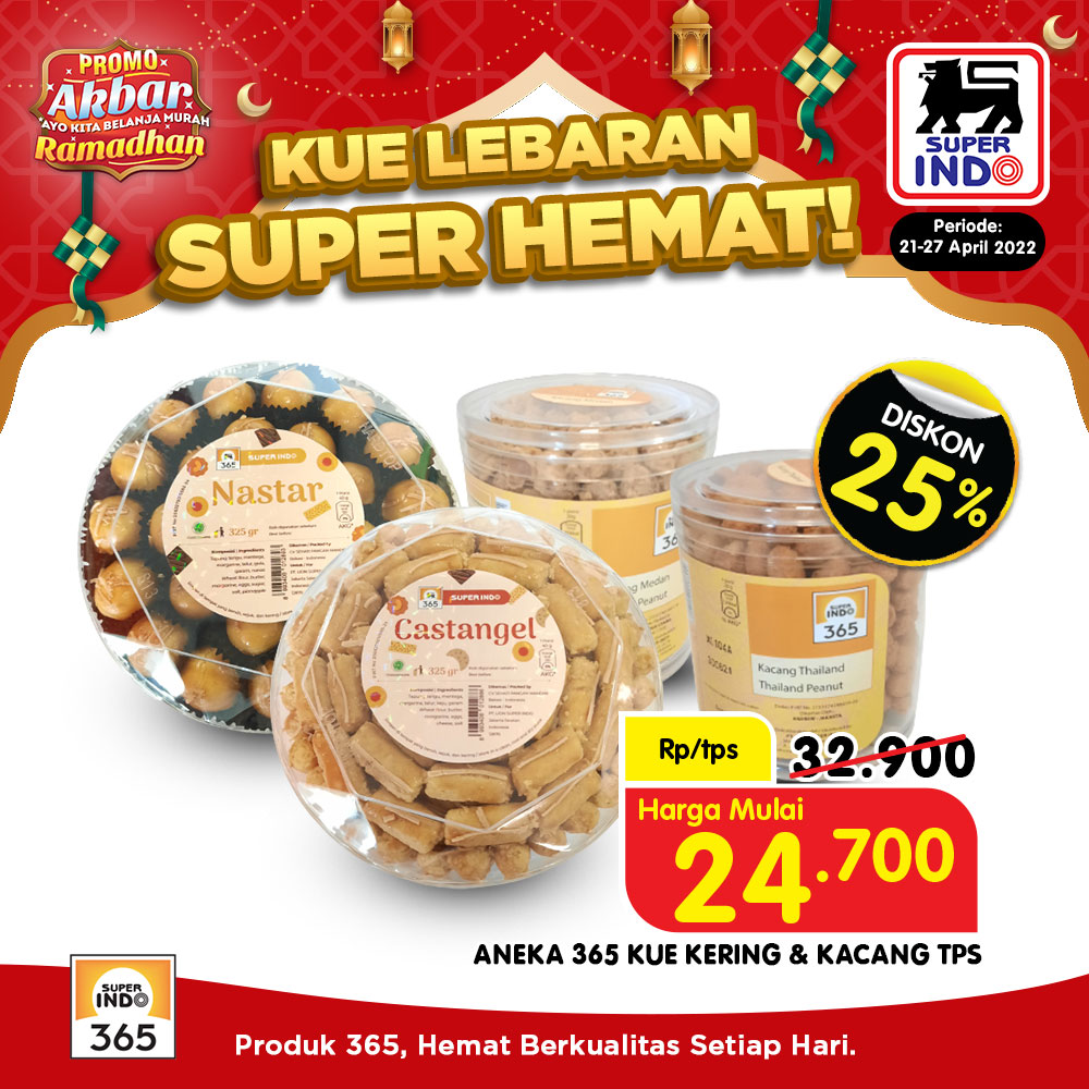 InfoSuperIndo's tweet photo. Cari kue kering buat Lebaran? bisa #KeSuperIndo ya bu. Ada dari 365 nih, aneka kue kering dan lagi diskon 25% pulak! Yuk ah, mampir #KeSuperIndo buat belanja jelang Lebarannya.
#Promo365
#PromoGemaRamadhan https://t.co/WKJw52WOMB
