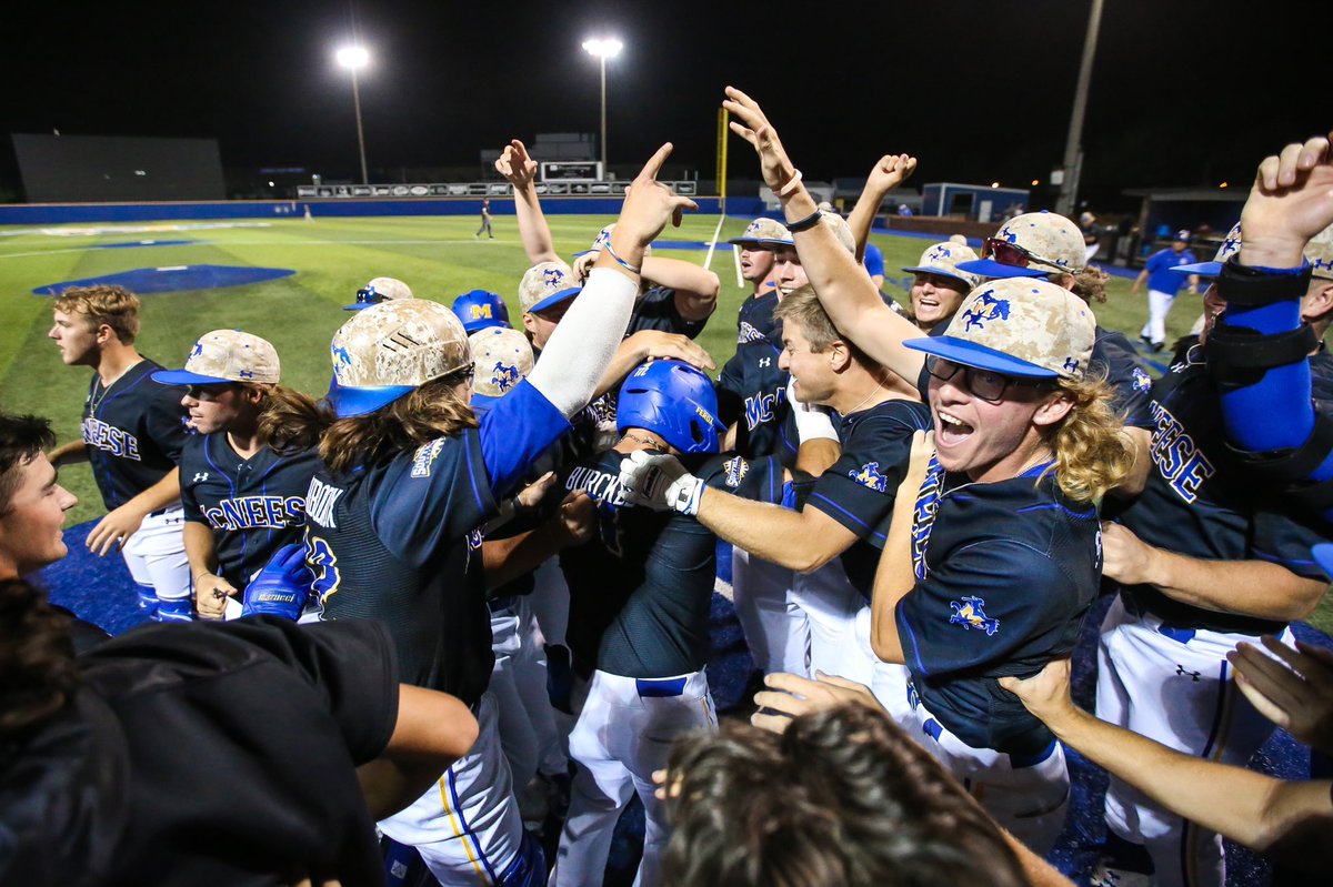 NCAABaseball's tweet photo. That feeling when you walk-off and take the series! 😤

#NCAABaseball x 📸 @McNeeseBaseball 
https://t.co/vVpYIMdfec