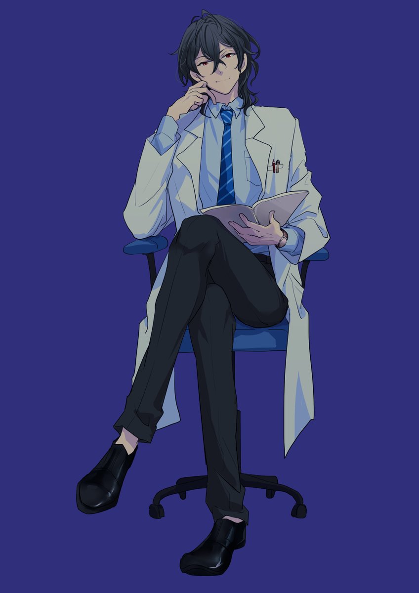 1boy male focus solo sitting blue necktie chair necktie  illustration images