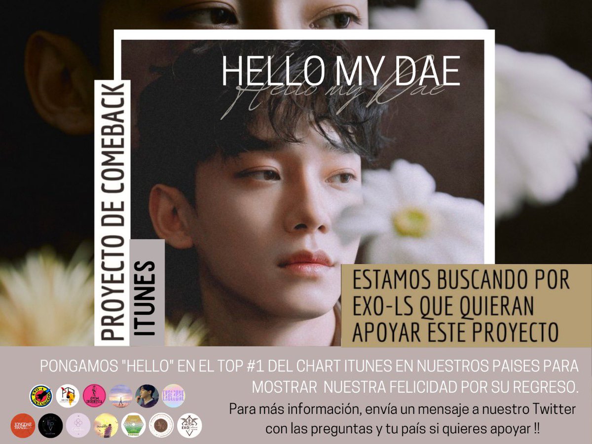 EXOL_INTENSE's tweet photo. ¡A solo un día del día tan esperado!⚡️

Y queremos recordarles nuestro proyecto de apoyo.💛

“Hello My Dae” es un proyecto de compra en Itunes cuyo objetivo es lograr el mayor número #1 con la canción “Hello” de #CHEN 🌅

¡Por favor, ay��danos a compartir!🙇���♀️ https://t.co/P0rNjWdXdo