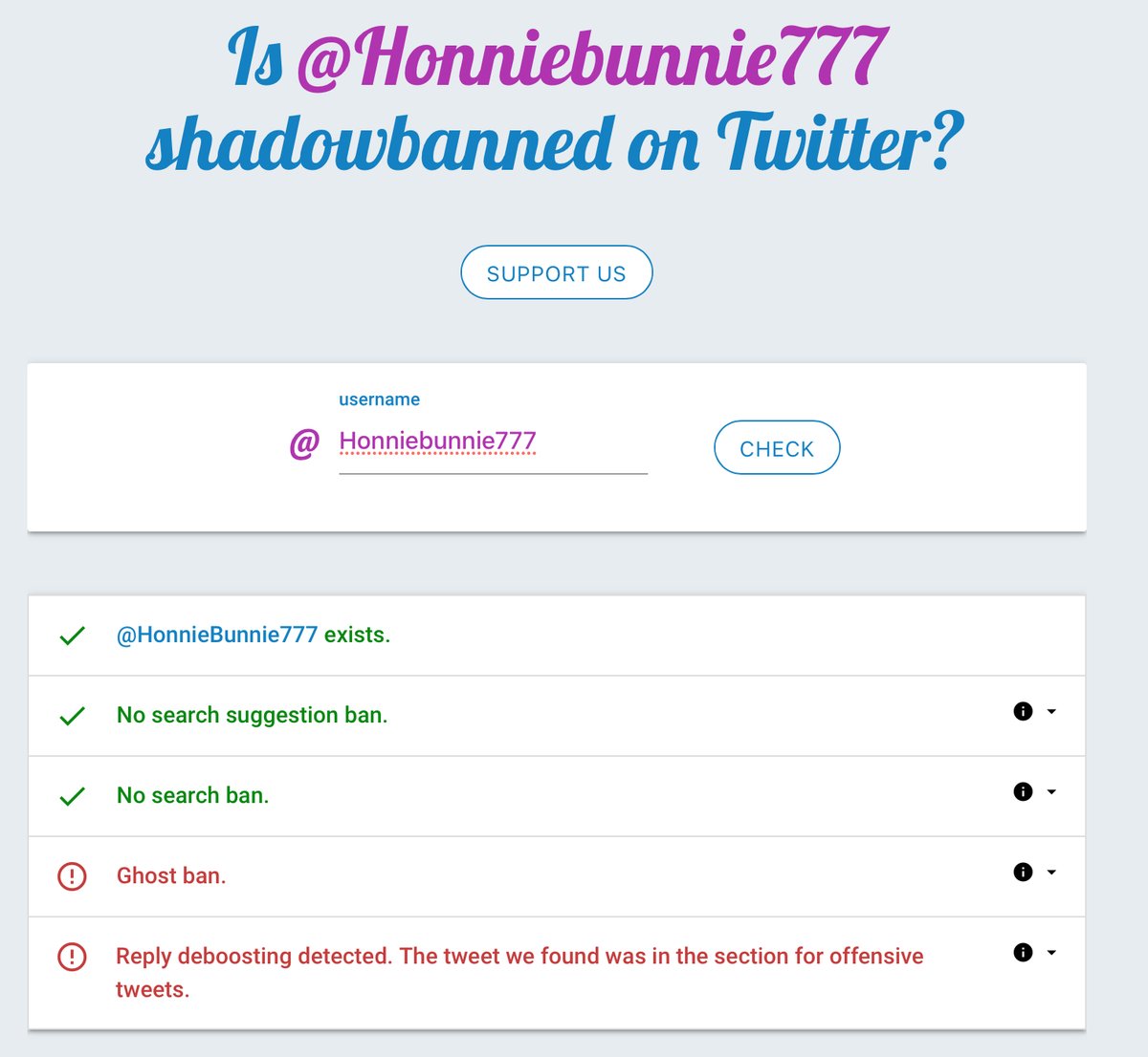 Is @HonnieBunnie777 shadowbanned on Twitter? Yes. Yes she is.