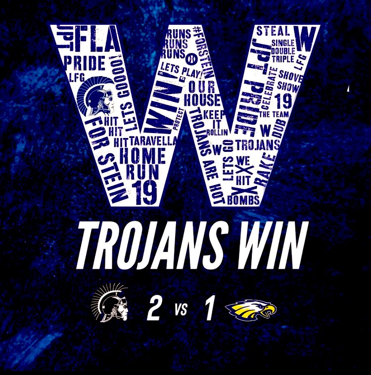 Final Score: Trojans 2, Eagles 1! Excellent effort by WP <a href="/EjBurns/">EJ Burns</a> going 6.2IN 5K 3BB 5H 1R‼️Save: R.Meekins. Notable hitters: J.Lopez 1-2 RBI, M.Rubin 1-3 RBI, E.Marquez 1-3, <a href="/chrisscinta44/">Chris Scinta</a> 1-3, <a href="/28jacobsmith/">Jacob Smith</a> huge sac bunt! Next game: Monday 4/25 home v McArthur! #JptPride #LFG