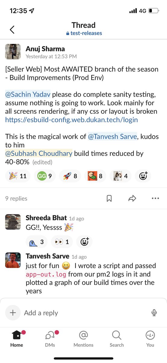 subhashchy's tweet photo. Upon joining he was fed up with the build time of the massive project he is working on and decides to fix that first before anything else.
Goes on to reduce it by 80%.
Just for kicks, he also found build logs for past 2 years and plots a grap. #FlexMax
loving it ❤️❤️ https://t.co/Ztf3BnUHuL