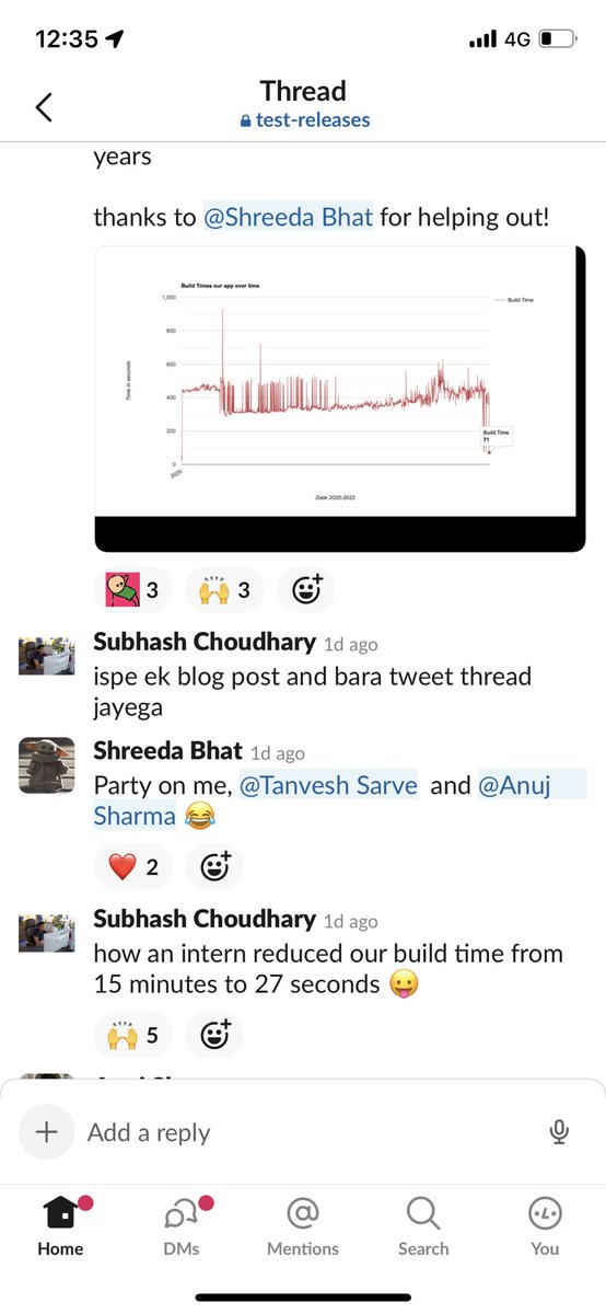 subhashchy's tweet photo. Upon joining he was fed up with the build time of the massive project he is working on and decides to fix that first before anything else.
Goes on to reduce it by 80%.
Just for kicks, he also found build logs for past 2 years and plots a grap. #FlexMax
loving it ❤️❤️ https://t.co/Ztf3BnUHuL
