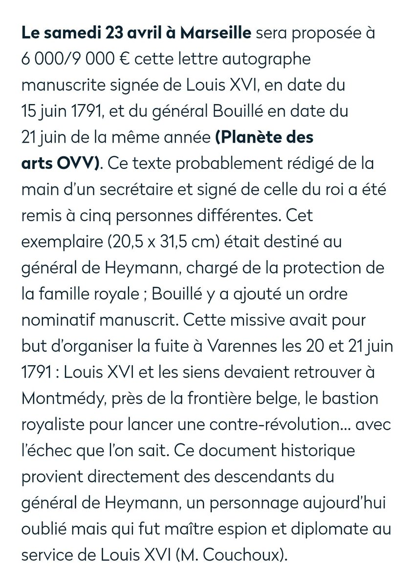 ChopelinP's tweet photo. Vendue hier à Marseille : lettre signée de Louis XVI, destinée au baron de Heymann pour organiser le départ de la famille royale à Montmédy le 20 juin 1791. ⤵️ https://t.co/Iz4dMB4yKb