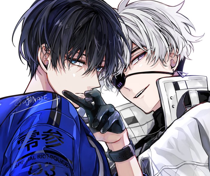 2boys multiple boys male focus eyepatch black hair gloves looking at viewer  illustration images