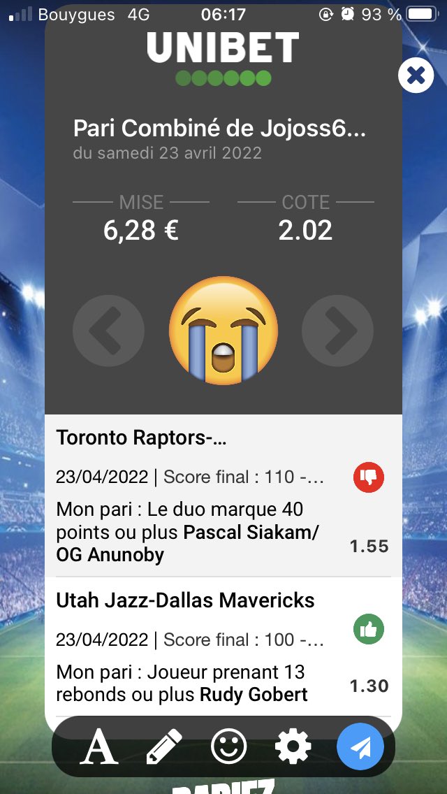 Jordan_PiiX's tweet photo. Salut ⁦@UnibetFrance⁩, pouvez vous rectifier car ce paris est gagnant merci à vous https://t.co/Gvia3scPhc