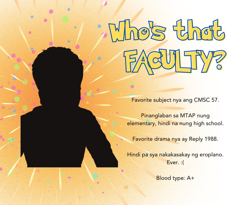 ics_uplb's tweet photo. Who’s That Faculty?

Head over to our FB Page and comment your guess on today's post!

Make sure to follow the format “#IChooSeyou <Name of Faculty Member>! #ICSEvolve2022”. (For example: #IChooSeYou Ma’am Kat! #ICSEvolve2022) https://t.co/ck1QeLNAeZ