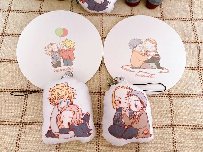 マイ武🌾🎋ドラみつ🐉🐉クッションストラップ+紙コースター(今回も印刷所さまが綺麗に刷ってくださいました…!感謝…!) 