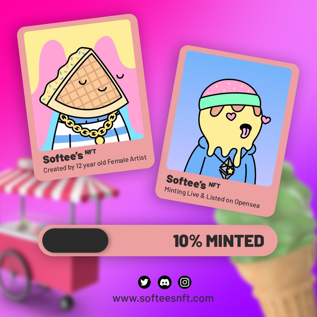 We are halfway to our first major giveaway of 6-.5ETH prizes

1 Softee = 1 Entry 
Mint now : softeesnft.com 

#NFTs #nft #NFTGiveaway #Web3