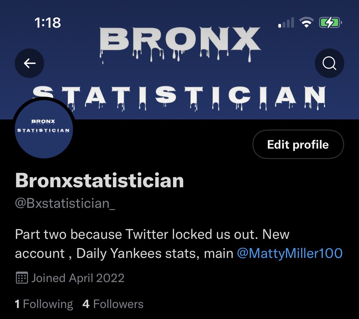 Give this account a follow <a href="/Bxstatistician_/">Bronxstatistician</a> . We had to remake it again after I just got done creating it because Twitter locked me out for following 50 people too quickly.