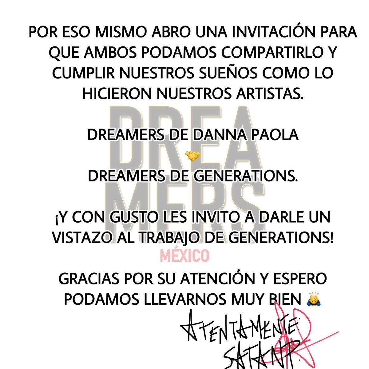 GENEdreamersmx's tweet photo. ⭐️ Comunicado a todos los DREAMERS. 🙇‍♂️

#DREAMERS 
#GENERATIONS https://t.co/t6J7bqm5uy