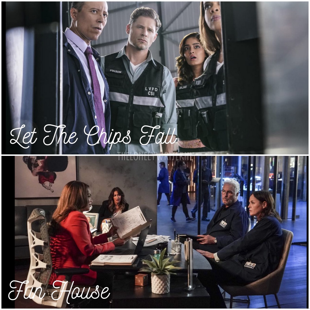 LonelyWriterNL's tweet photo. Good morning. It’s #CSIVegasDay again: #letthechipsfall &amp; #funhouse. Because of what happened last week, I haven’t been able to post my thoughts of last week episodes. I’m sorry. I’ll try to do that later today. #CSIVegas #sarasidle #gilgrissom #maxineroby #allierajan #joshfolsom https://t.co/Blr47jvY9G