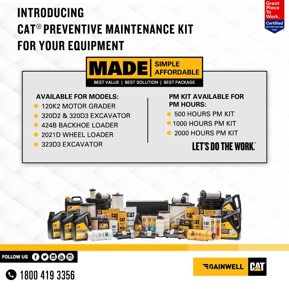 gainwellcat's tweet photo. Introducing CAT Preventive Maintenance kit for your equipment!
Visit https://t.co/t9isgnIEva or call us on our toll free no. 18004193356 to know more.
#Letsdothework #PMKit #CATEquipment #Gainwell #PreventiveMaintenanceKit https://t.co/wv8kSVRhWw