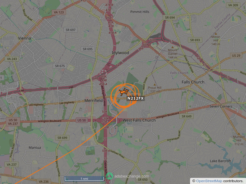 SkyCirclesDC's tweet photo. N212FX, a Bell Helicopters 429, is circling over Idylwood at 975 feet, speed 47 MPH, squawking 0271, 0.2 miles from El Tio https://t.co/JZvAsTBrct https://t.co/11nyJzi0Er