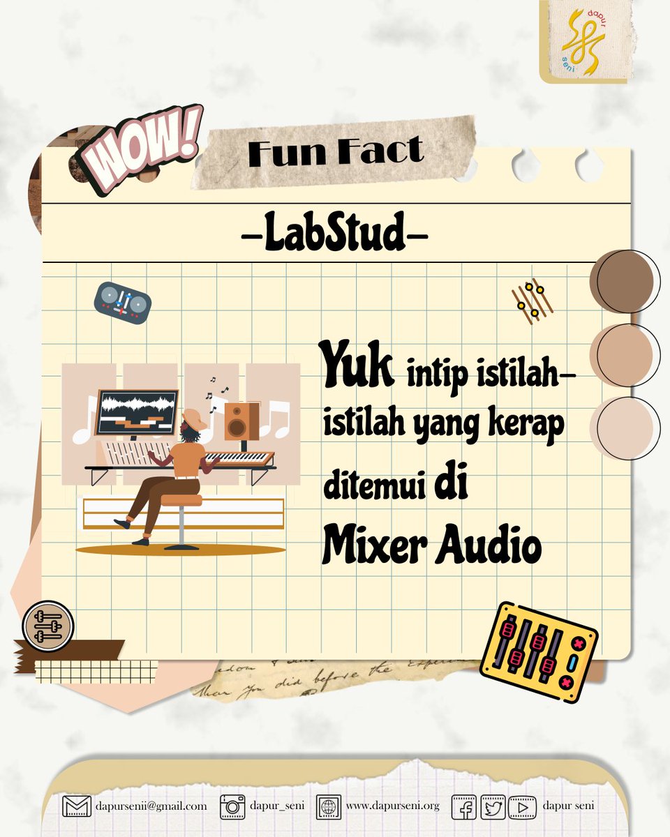 dapurseni's tweet photo. [FUNFACT SENI]

Hai Fellas!🙋🏻‍♀️🙋🏻‍♀️

Main musik tapi ingin mengoprek nada atau bermain dengan sound?
Yuk coba pelajarin istilah-istilah yang kerap ditemui saat menggunakan MIXER AUDIO!

#FunFactSeni
#FunFactLabStud
#DapurSeni2022 https://t.co/GRqtJKZcQ5