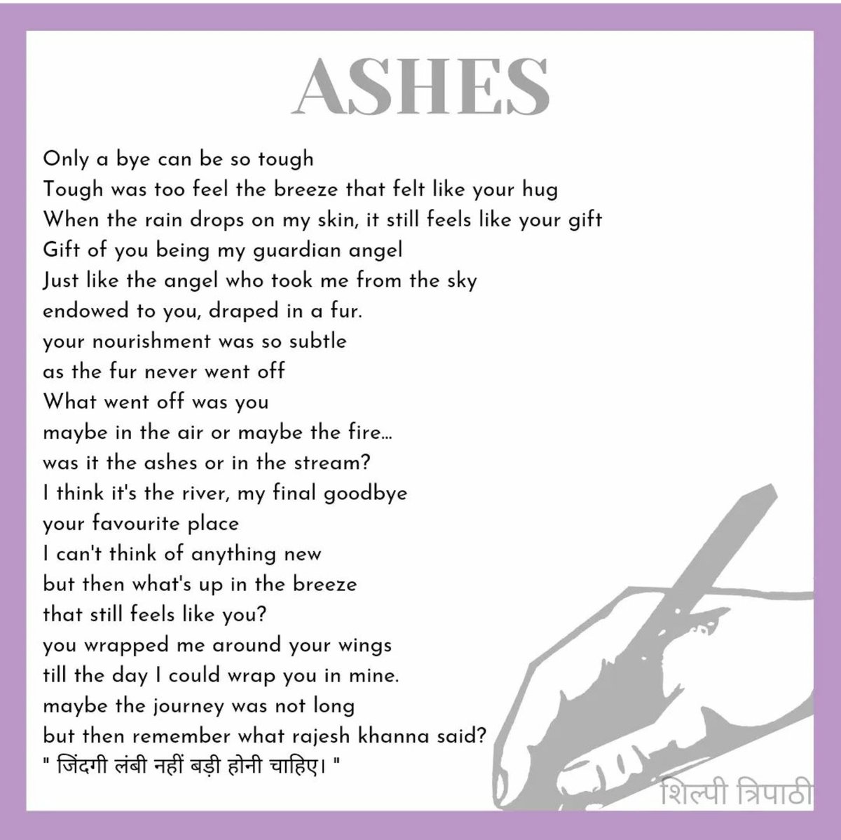 shilpitripathi1's tweet photo. To the one's we lost
To the one's who won't come back 
To the one's who'll always be our life❤️

#restinpeace #goodbyepoem #goodbye #missyou #void https://t.co/WtyLou16zs