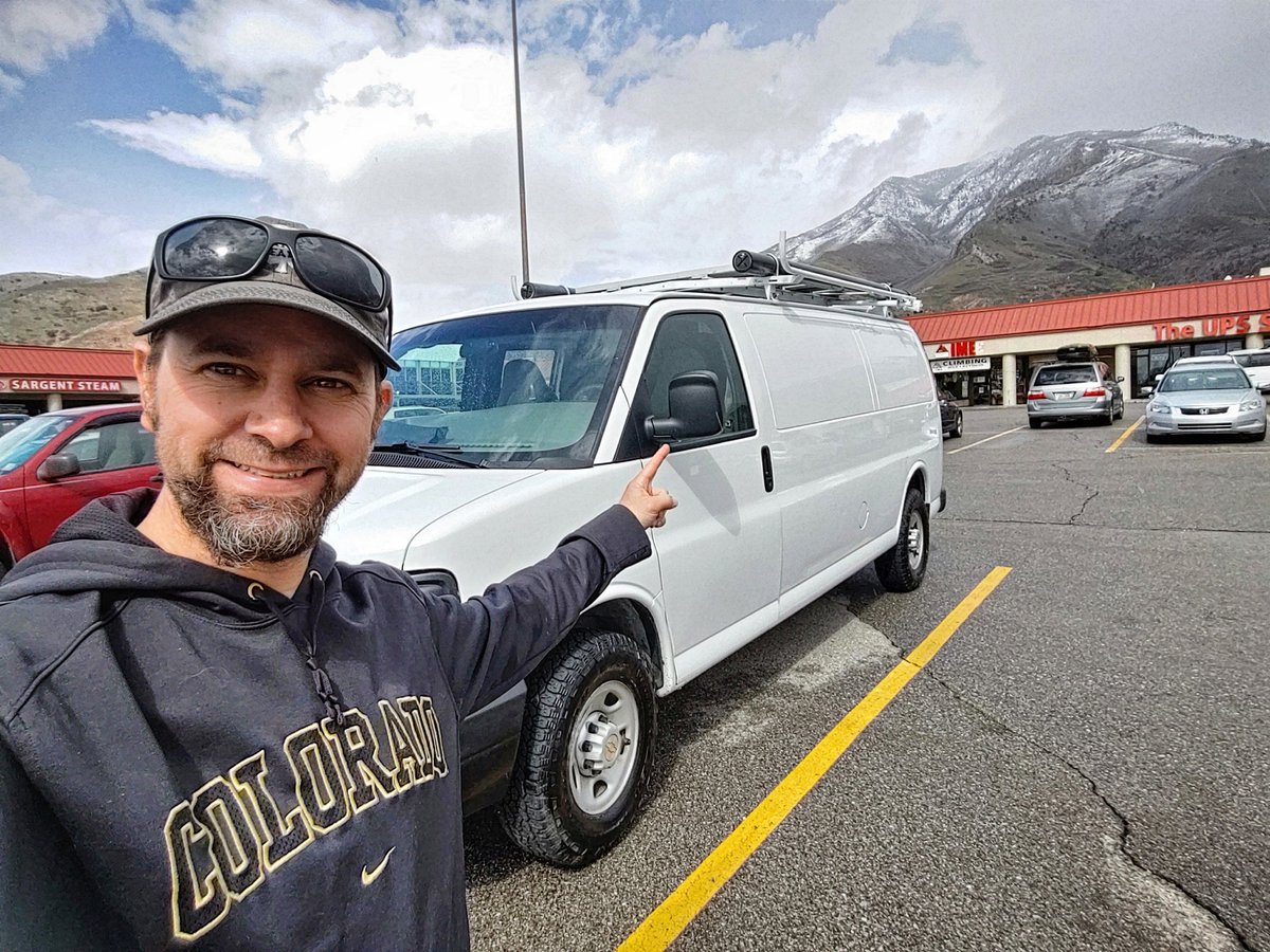 RyInSpace's tweet photo. We bought a thing! Don't worry, it's bigger on the inside. I'll share an interior pic of our adventure-mobile soon! We've got a few plate ideas, but always open to creative suggestions! I'll be driving from SLC to Denver tomorrow. #CamperVan #HitTheRoad #ChevyExpress #Modify! https://t.co/VNKr2BDTHM