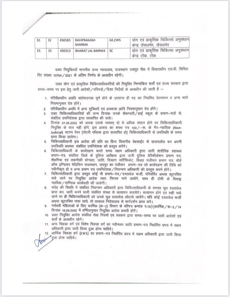 drrajeshks's tweet image. Department of AYUSH, Govt of Rajasthan in an order issued yesterday, allots appointment of 33 Yoga &amp;amp; Naturopathy Physicians to 33 Govt Yoga &amp;amp; Naturopathy Dispensaries across the state!

@ashokgehlot51 @moayush @sarbanandsonwal @BapuBhawan @DirectorCcryn @DrMunjparaBJP