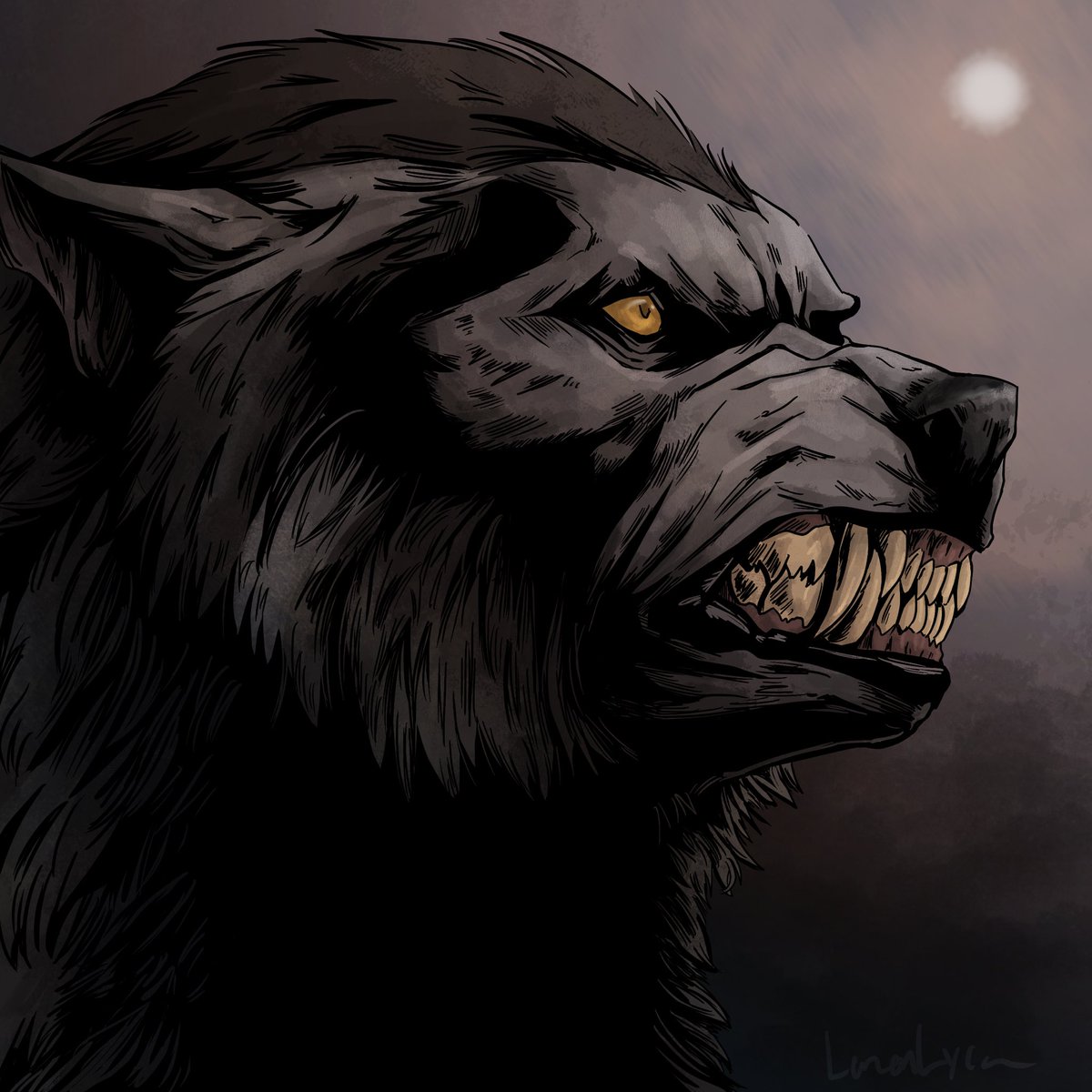 CitricCanine's tweet photo. Piece I just finished in between homework, something a little moody 😏 #Werewolf https://t.co/zzeKOXWDyT
