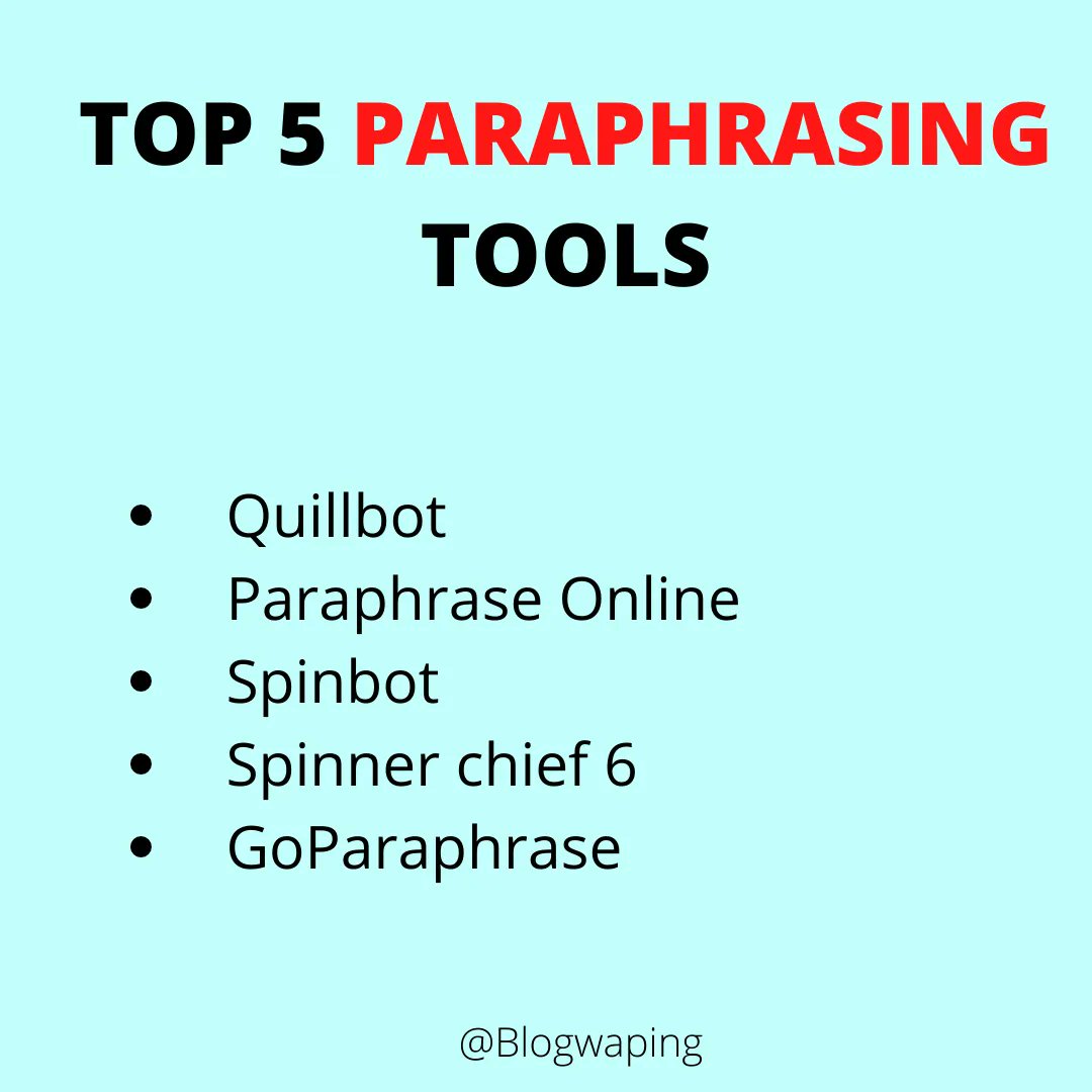 blogwaping's tweet photo. Top 5 paraphrasing tools 💯

#Blogwaping #Paraphrasing #tools #Top5 https://t.co/YxHyapTI42