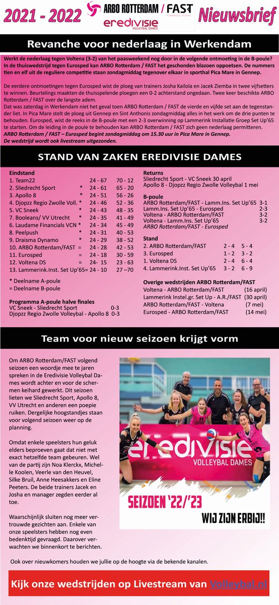 Onze nieuwsbrief van deze week. #eredivisievolleybal <a href="/FASTVolleybal/">ARBO Rotterdam/FAST</a>