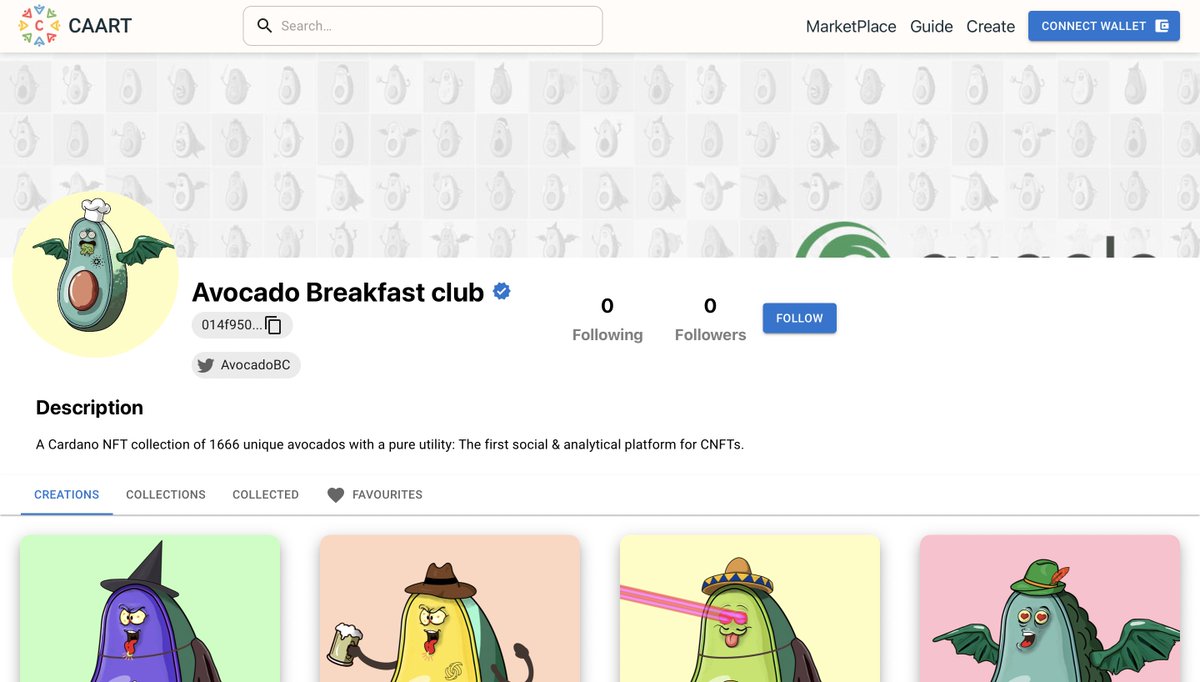 We are very happy to announce onboarding of 
<a href="/AvocadoBC/">Avocado Breakfast Club</a> on caart.store 
now you can list/auction/trade amazing #CNFTs by AvocadoBreakfastClub(caart.store/profile/Avocad…) just for 1% service charge 
#CNFTCommunity #caart #offers