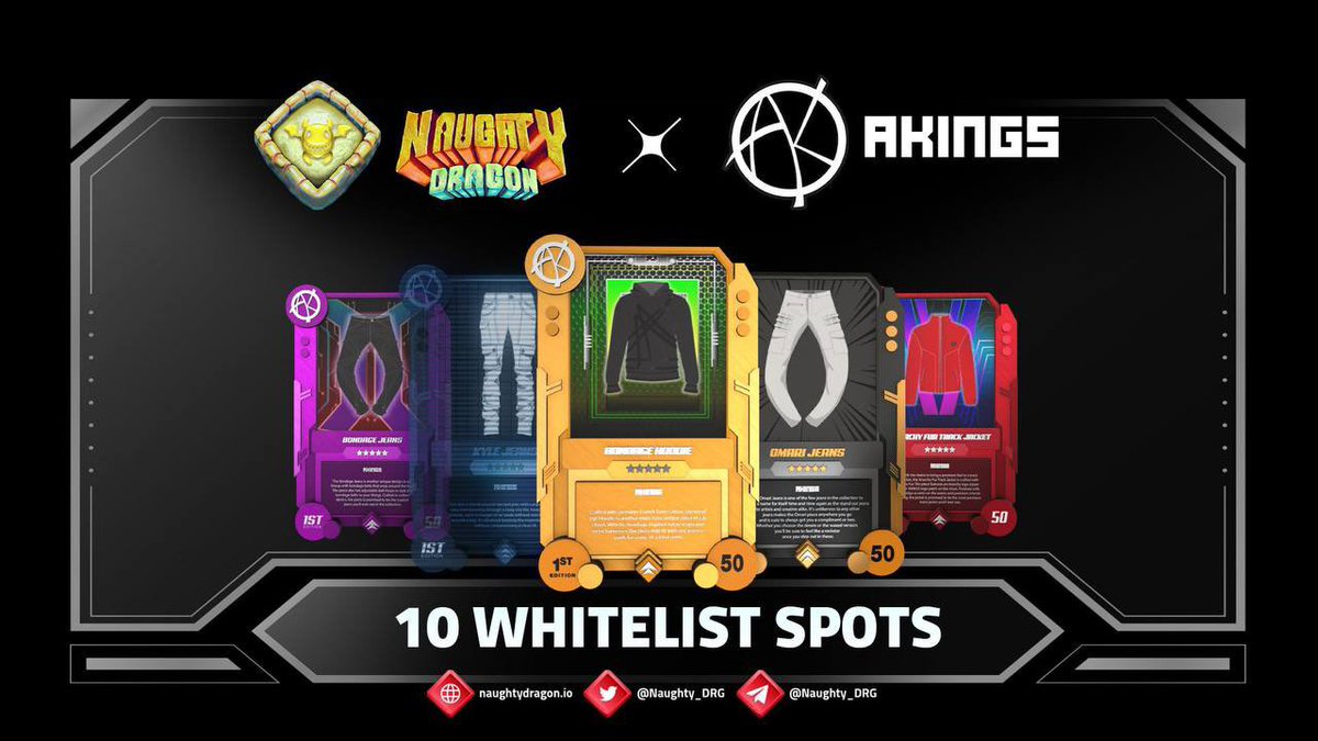 NAUGHTY DRAGON x AKINGS

⚠️Teaming up with a fellow drop out! Luxury fashion brand AKINGS for their #Weartoearn NFT collection!
 
🎁10 spots

To Enter:
👑❤️ + RT
👑Follow <a href="/AKINGSNY/">AKINGS</a>, @ALANKINGNY, <a href="/Naughty_DRG/">Naughty Dragon | Play-to-Earn Game 🎮</a>
👑Tag 3 
👑Join &amp; say Hello from #NaughtyDragon discord.gg/akings