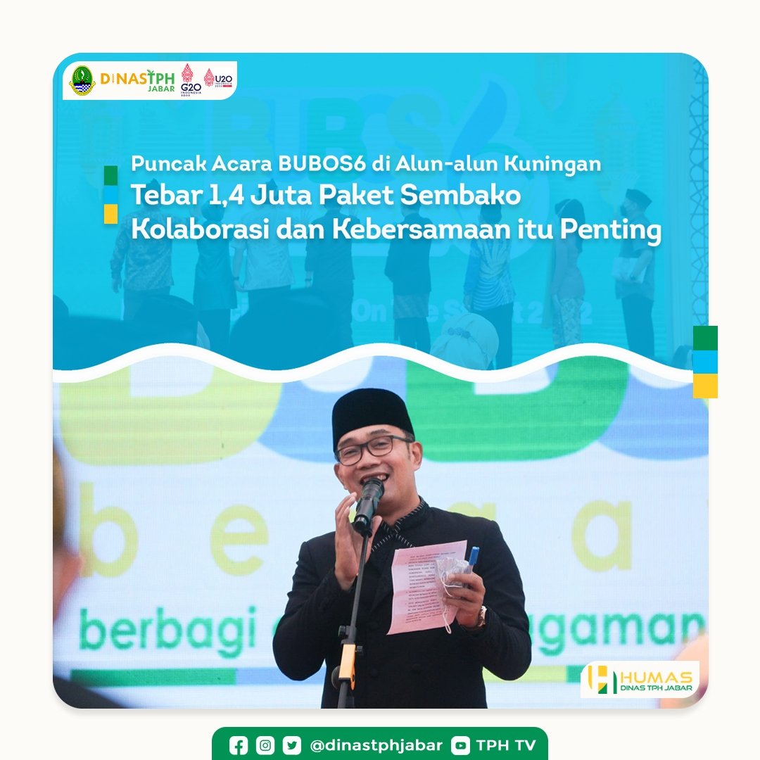 distanhortijbr's tweet photo. Kadis TPH Jabar menghadiri acara puncak event akbar BUBOS 6 Tebar 1,4 Juta Paket Sembako Berbagi Sesama yang diselenggarakan di Alun - alun Kabupaten Kuningan, Sabtu (23/4/2022). 
@ridwankamil #BUBOS6 #RantangCinta https://t.co/hbKkEW6FaF