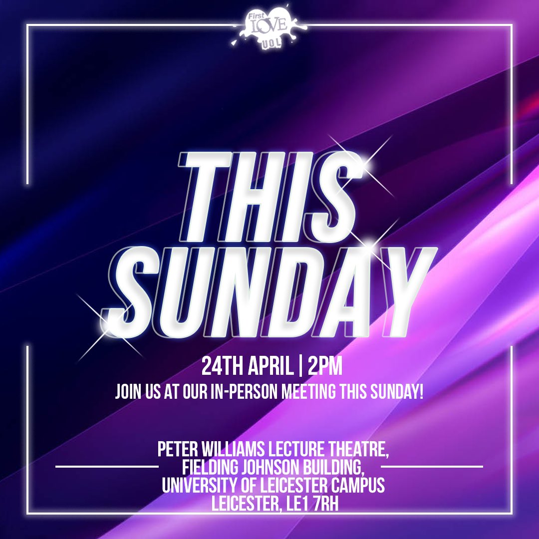 FirstLoveUOL's tweet photo. ‼️Please take note of the room change ‼️
Sundays are simply the best ✨
Join us today at 2pm on the University of Leicester campus for a blessed time of fellowship! 🤩
Bring a friend along too. 🤗
#sundayloading
#leievents https://t.co/wfjdf7QSXl