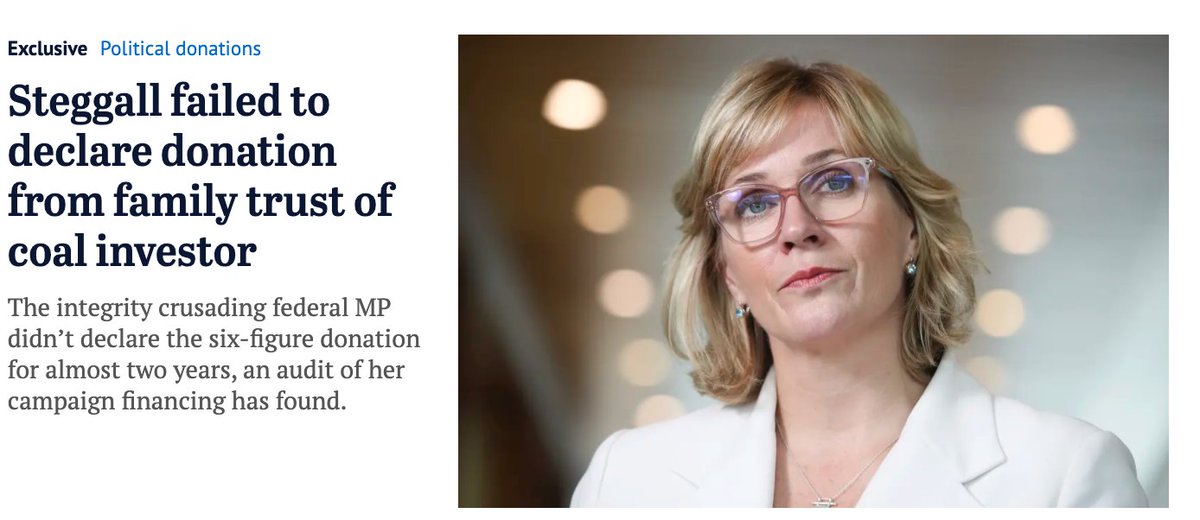 GaiusTacitus's tweet image. Imagine this person talking about integrity in politics. Dividing a $100,000 into 8 seperate  donations of 12,500 so she didn't have to declare the donation was from the family trust of a former director of a coal company. #Zerointegrity, 100% cognitive dissonance #auspol