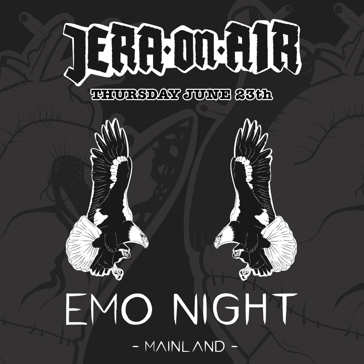EmoMainland's tweet photo. We have some fantastic news for all of you Emo-kids! 

We will be returning back to @JERAONAIR for a Emo Night Mainland event! On Thursday 23rd of June we will be bringing you the saddest tunes and the hardest hits, so get excited and we will see you there at Raven stage! https://t.co/DwhQMUo04N