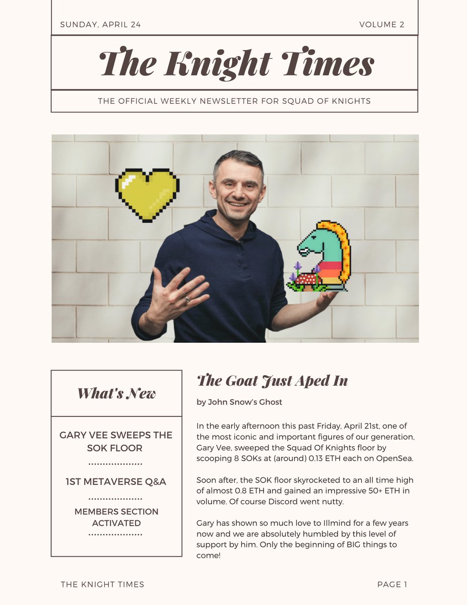 SquadOfKnights's tweet photo. 📰 The Knight Times: NEWSLETTER

Sunday, April 24
Volume 2

Excited to bring another issue of our SOK Newsletter Series! 📰 

We will keep you guys informed with what’s happening and what’s to come! https://t.co/ZtWLya0Yfz