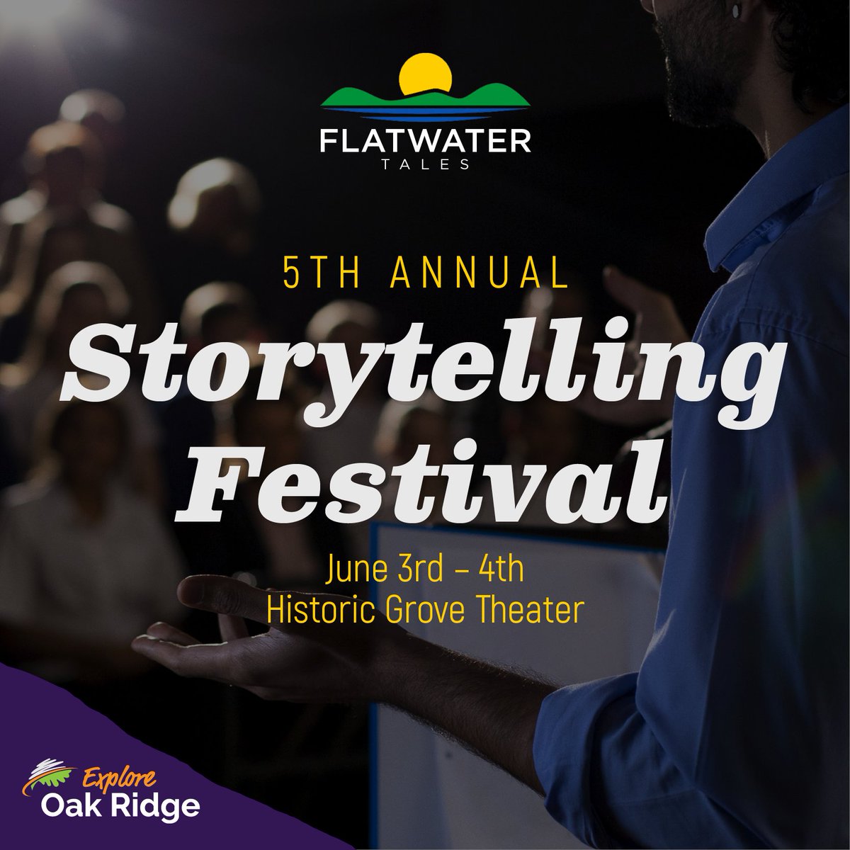ExploreOakRidge's tweet photo. The Flatwater Tales festival invites us to dive deep into our roots and listen to the stories that built us. Join us on June 3rd and 4th to hear stories of our past and celebrate the future. https://t.co/62L8B5mUOY #exploreoakridge #sharingoursecrets https://t.co/UDoqSFhB4Q