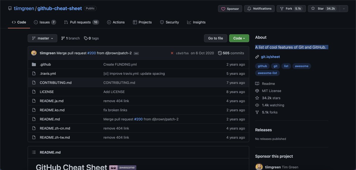 Prathkum's tweet image. I found a great GitHub repo.
A list of cool features of Git and GitHub.
🔗 github.com/tiimgreen/gith…
