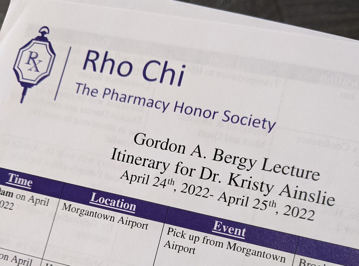 Kristy Ainslie (@ainslielab) on Twitter photo Looking forward to attending <a href="/RhoChiSociety/">Rho Chi Society</a> induction ceremony today & giving the Gordon A. Bergy lecture tomorrow <a href="/WVUPharmacy/">WVU Pharmacy</a>! Looking forward to attending <a href="/RhoChiSociety/">Rho Chi Society</a> induction ceremony today & giving the Gordon A. Bergy lecture tomorrow <a href="/WVUPharmacy/">WVU Pharmacy</a>!