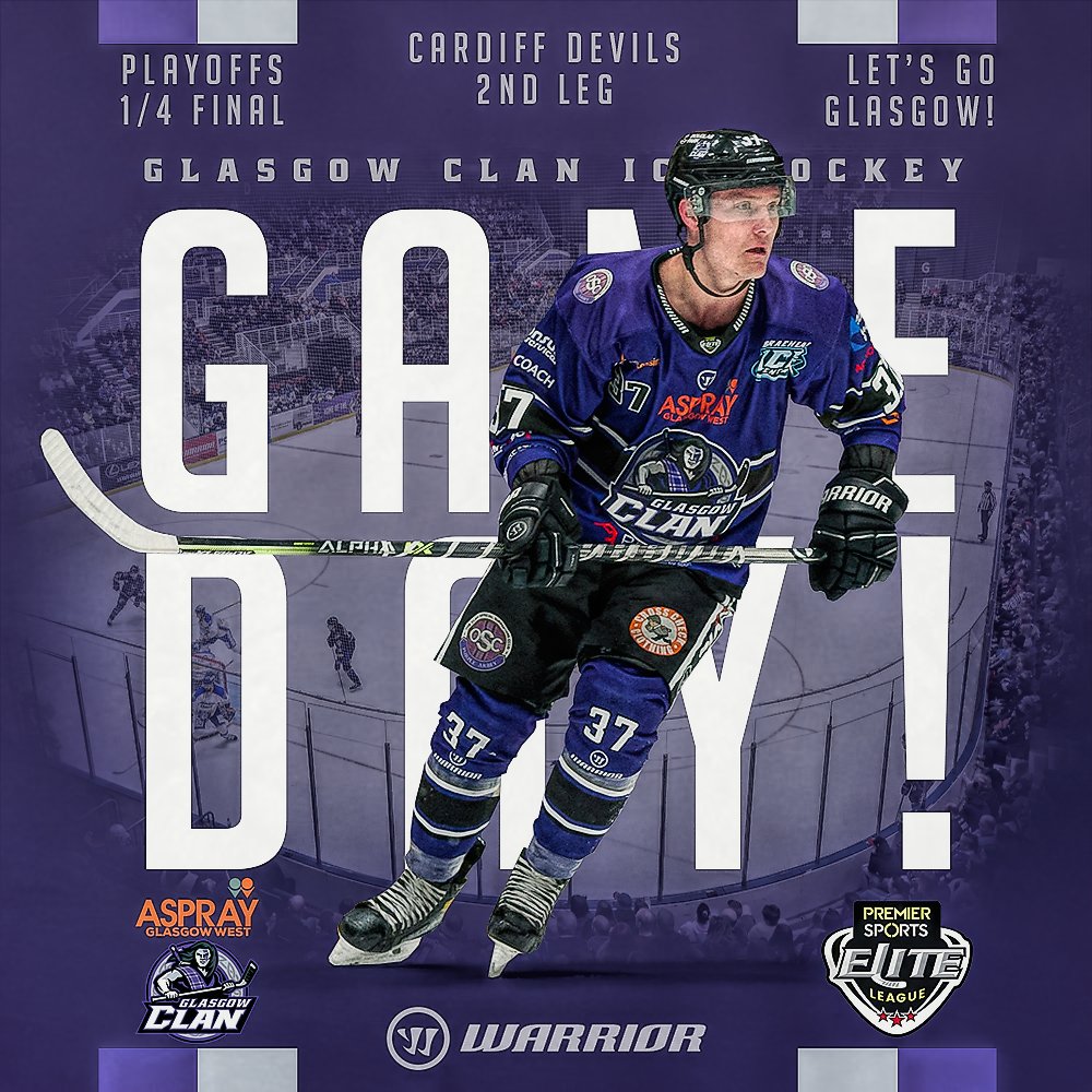 Gameday for <a href="/ClanIHC/">Glasgow Clan 🏒🏴󠁧󠁢󠁳󠁣󠁴󠁿</a> to take on Cardiff Devils tonight for 2nd leg of Playoffs Quarterfinals! Let's Go Clan! #ClanIHC #EIHL <a href="/NolanLaPorte/">Nolan La Porte</a>
