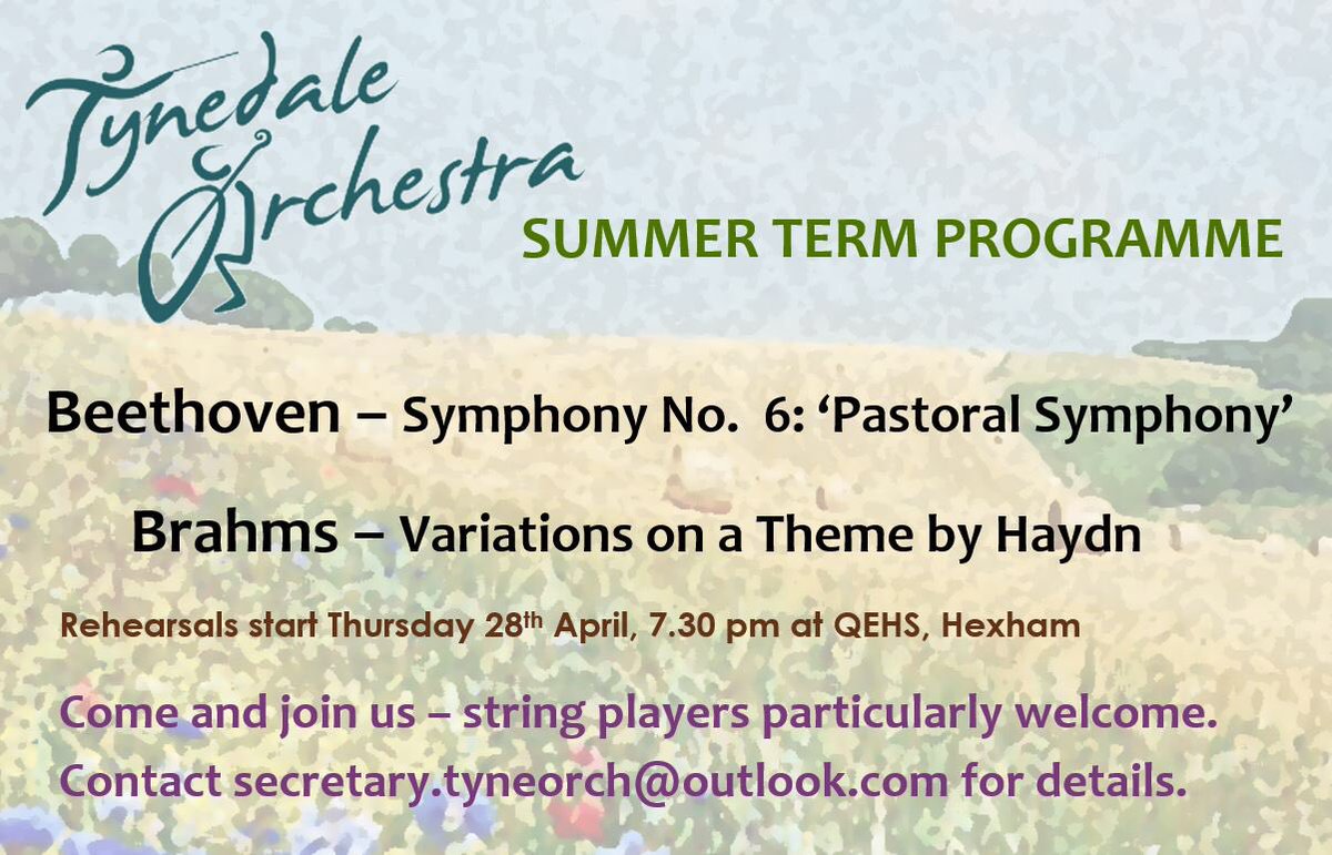 Rehearsals for our summer term programme start on Thursday at @QEHSHexham. Should be a fun term playing Beethoven’s Pastoral Symphony! 
If anyone would like to join us - strings especially - please get in touch!
<a href="/hexhamtv/">Hexhamtv</a> <a href="/HexhamCommunity/">Hexham Community</a>