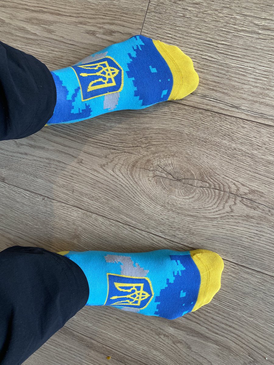 Mantog's tweet photo. Got my “Ghost of Kyiv” socks through….for every pair bought they supposedly donate 2 to the Ukraine relief effort👍. Slava Ukraini!🇺🇦 🇺🇦🇺🇦🇺🇦 https://t.co/bYiglAwdUP