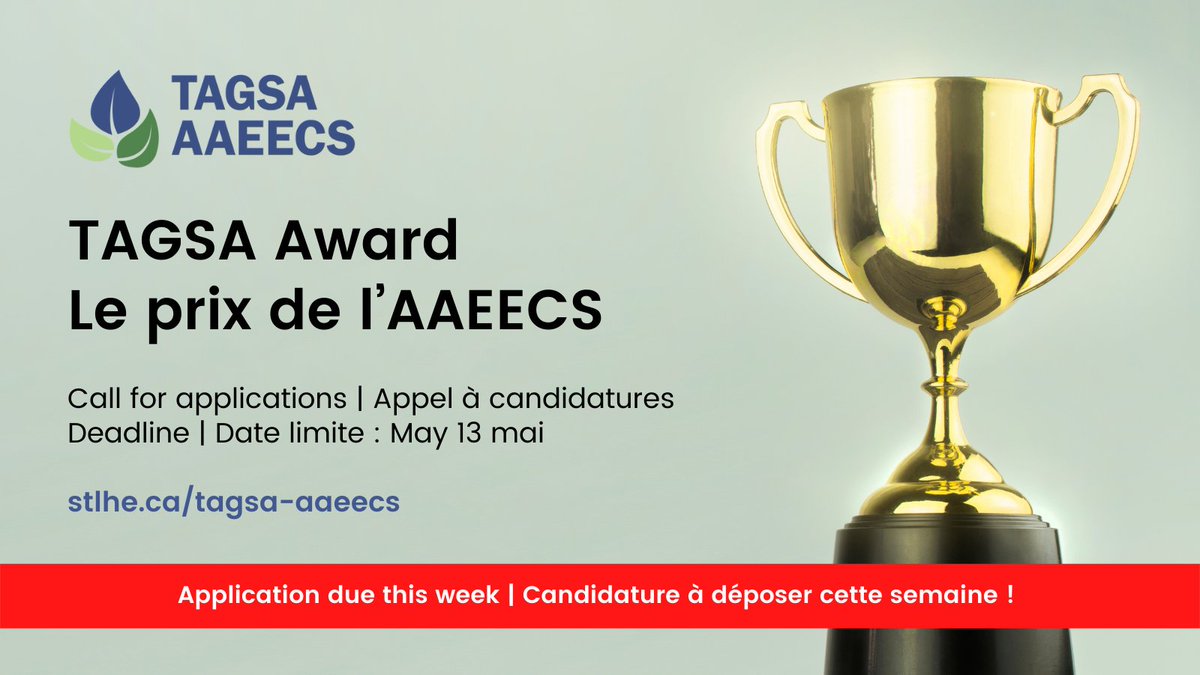 Application due this week (May 13) | Candidature à déposer cette semaine (13 mai) ! Call for TAGSA Award Applications | Appel de candidatures pour le prix de l'AAEECS stlhe.ca/awards/tagsa-a… #TAGSA_AAEECS #STLHE_SAPES #TeachingAndLearning #HigherEducation #TeachingAssistant