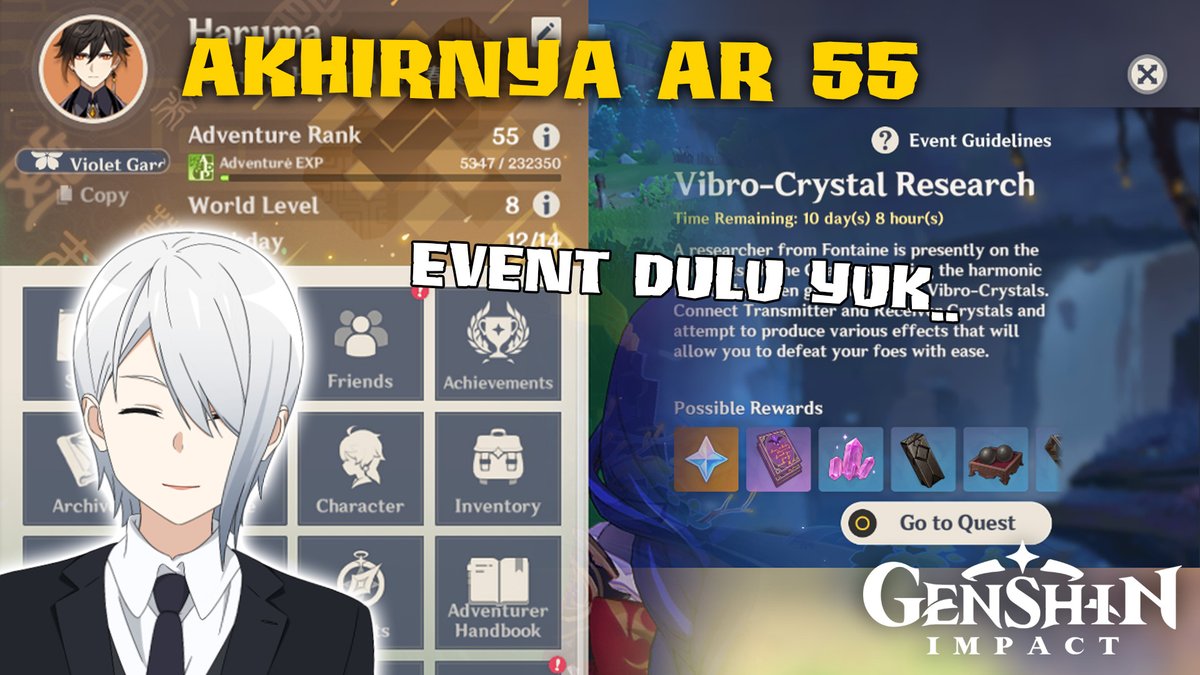 HarukiReima's tweet photo. β¨Wawiting Room : https://t.co/CRc8QSe5dA
Kitori!! akhirnya aku AR 55.. nanti malam jam 8 aku bakal live streaming genshin impact kita nge-event dulu yuk dan jangan lupa mampir ya hehe..π
#HarumaID #Haruma_Live #GenshinImpact #GenshinImpactIndonesia #VtuberID #VirtualYoutuberID https://t.co/jo21T6LIR5