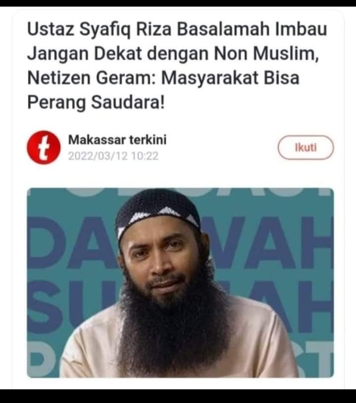 DIA BUKAN USTADZ !!! 
Bicaranya kotor PENUH TEROR kpd Umat Beragama Non Muslim