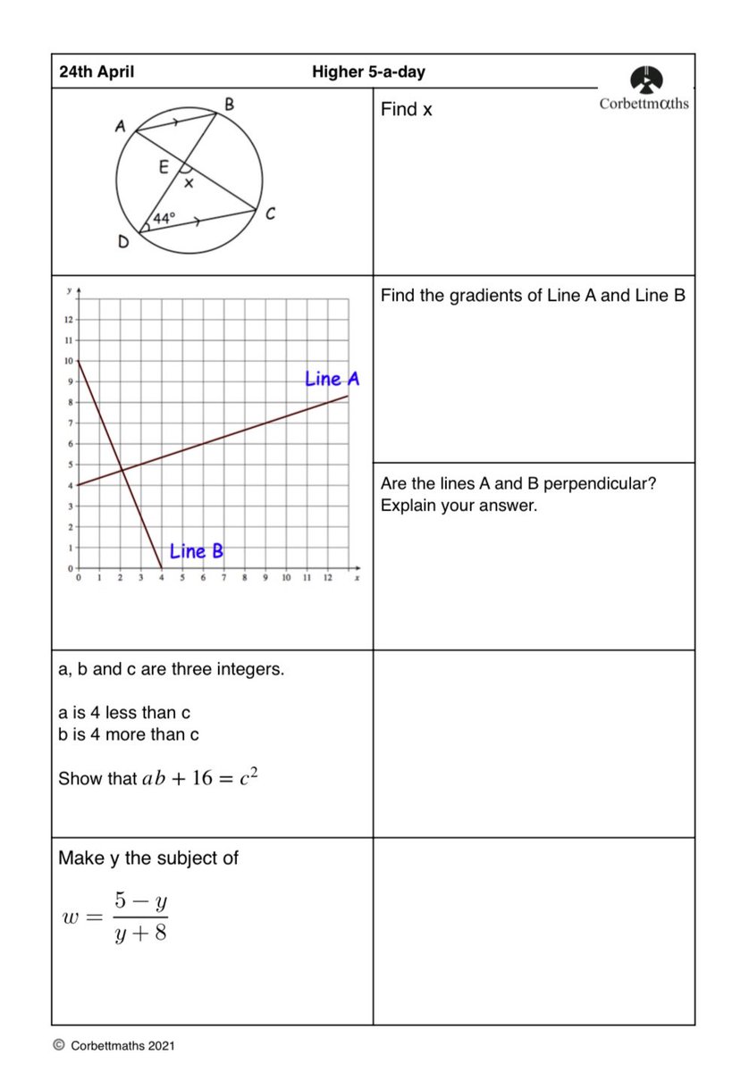 Corbettmaths's tweet photo. Studying for Higher GCSE Maths? Try today's Foundation Plus, Higher &amp; challenging Higher Plus #maths5aday answers: https://t.co/0TUWL69rQe https://t.co/qYDnGHeWg9